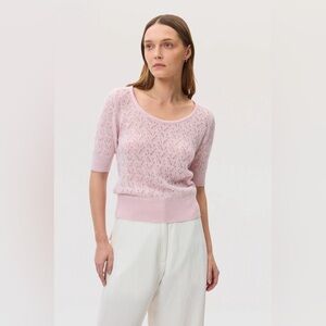 NWT $575 Johnstons Of Elgin Pointelle Feather Cashmere Sweater In Rose